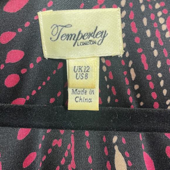 Temperley London 8 Plunging Neck Dress Black Pink 100% Silk Abstract Print - Picture 5 of 8